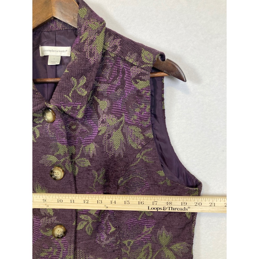 Christopher & Banks‎ Womens Purple Floral Brocade Vest Size L - Picture 7 of 9